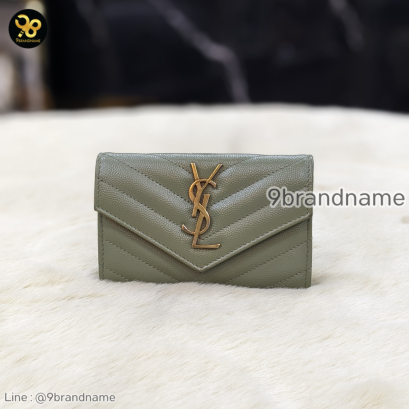 YSL Small envelope card holder green Caviar